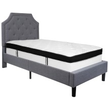 Flash Furniture SL-BMF-9-GG Twin Size Tufted Upholstered Platform Bed, Light Gray Fabric with Memory Foam Mattress