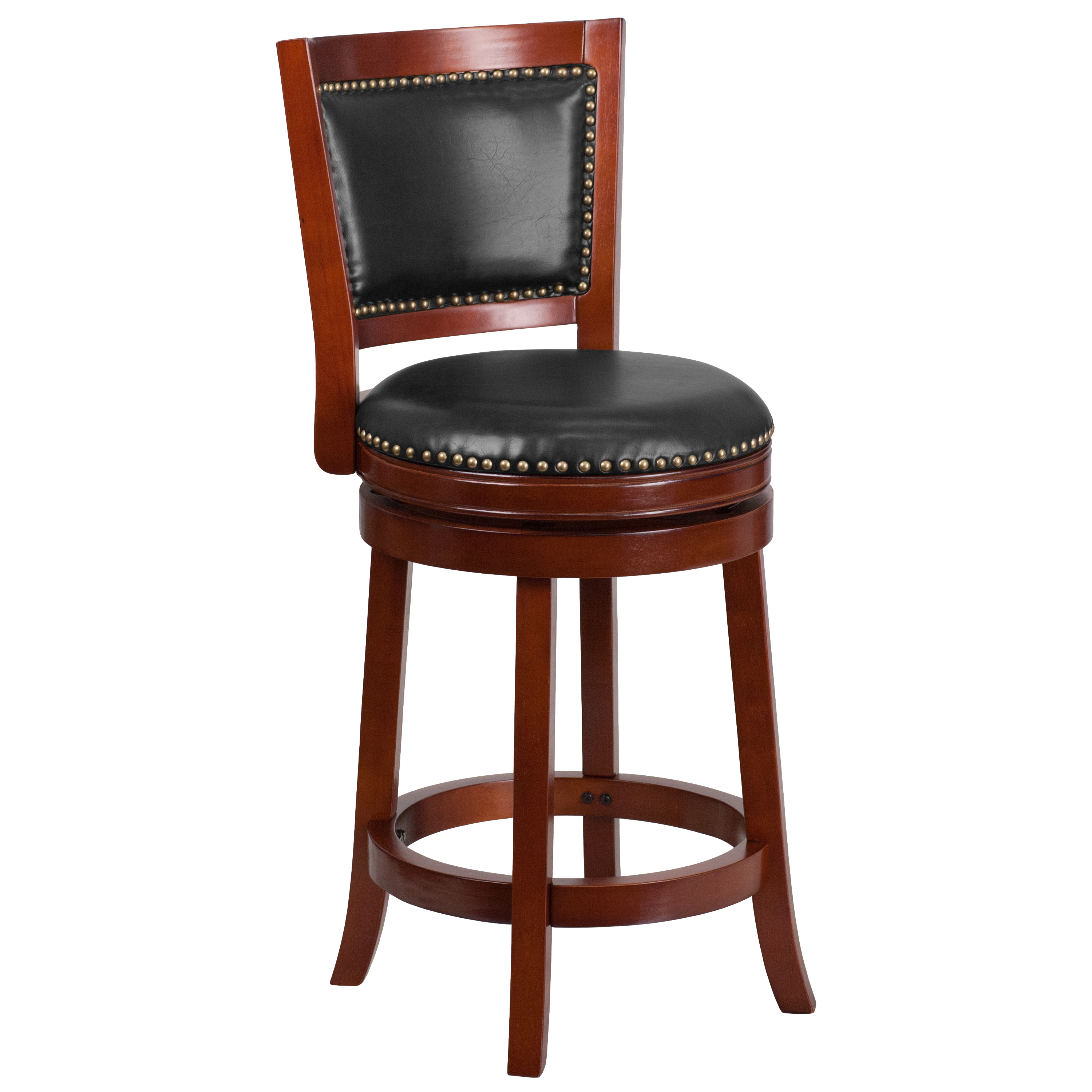 Flash Furniture TA-355526-DC-CTR-GG 26''H Dark Cherry Wood Walnut LeatherSoft Swivel Counter Height Stool