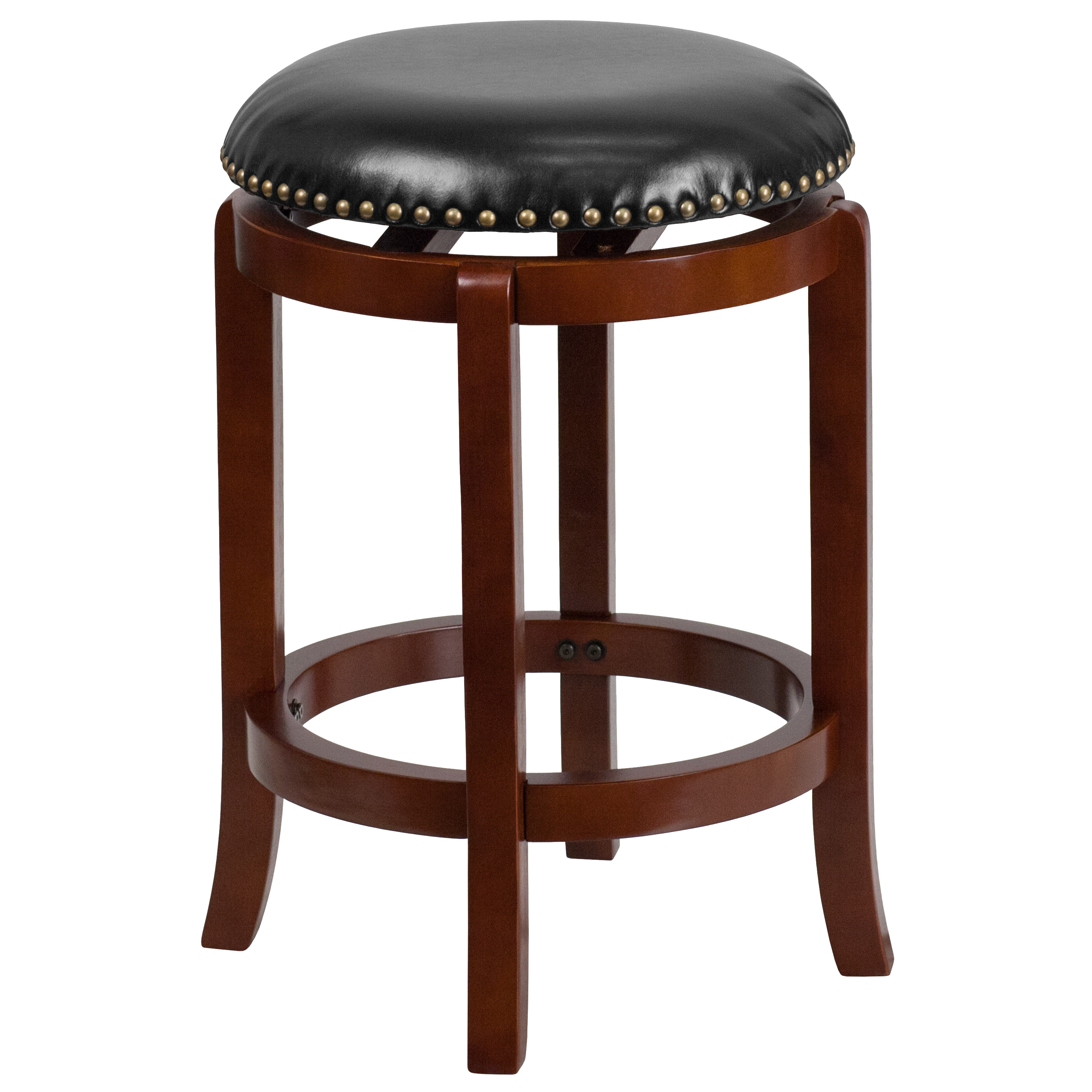 Flash Furniture TA-68924-LC-CTR-GG 24"H Backless Light Cherry Wood Black LeatherSoft Swivel Counter Height Stool