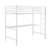 Flash Furniture TLN-YH0226-T-WHT-GG White Black Metal Loft Bed Frame with Desk with Protective Guard Rails & Ladder, Twin Size