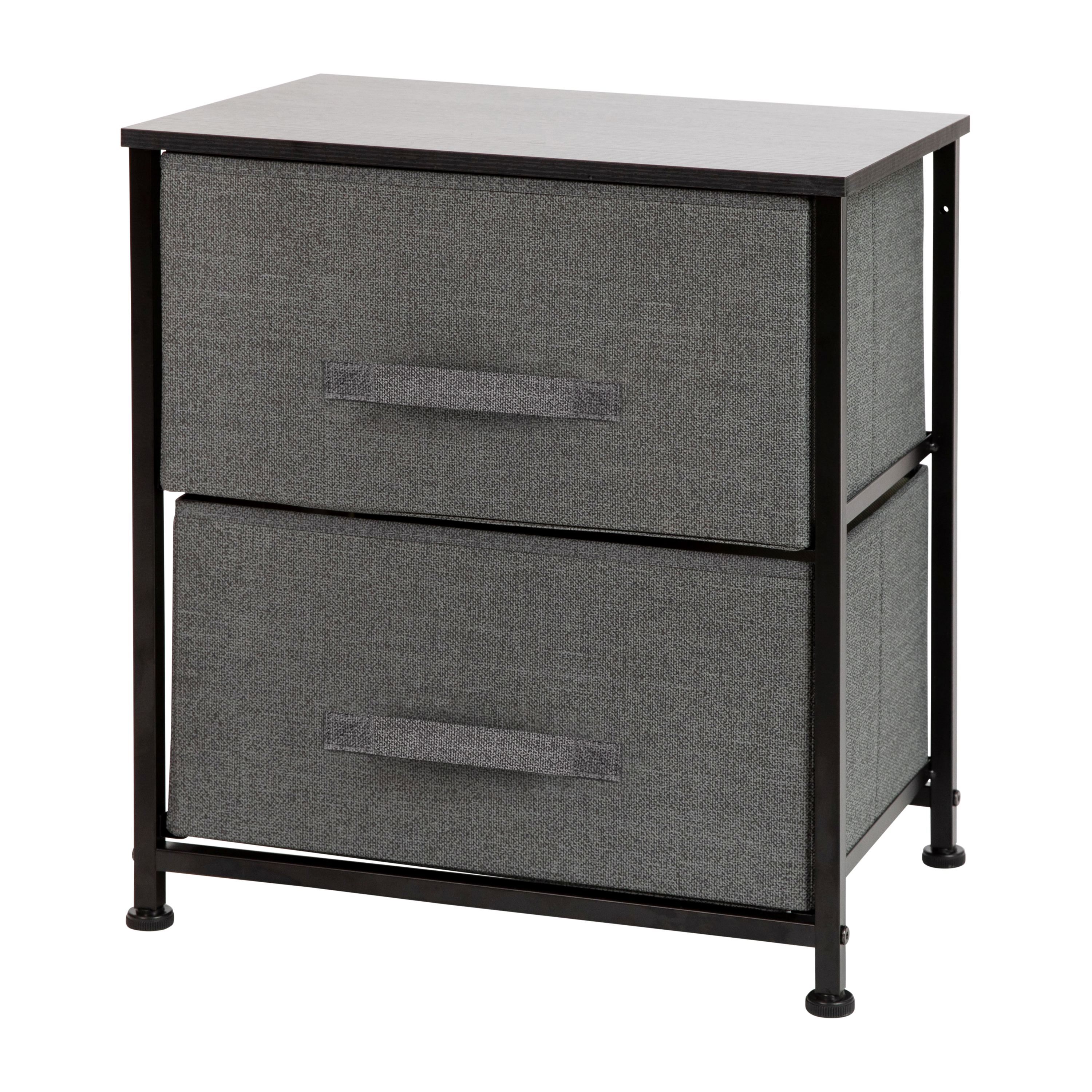 Flash Furniture WX-5L200-BK-GR-GG 2 Drawer Wood Top Frame Black Nightstand with Dark Gray Fabric Drawers