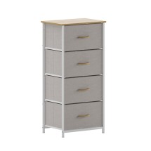 Flash Furniture WX-5L203L-W-WH-BG-GG 4 Drawer Oak Wood Top White Frame Vertical Storage Dresser with Beigel Fabric Drawers