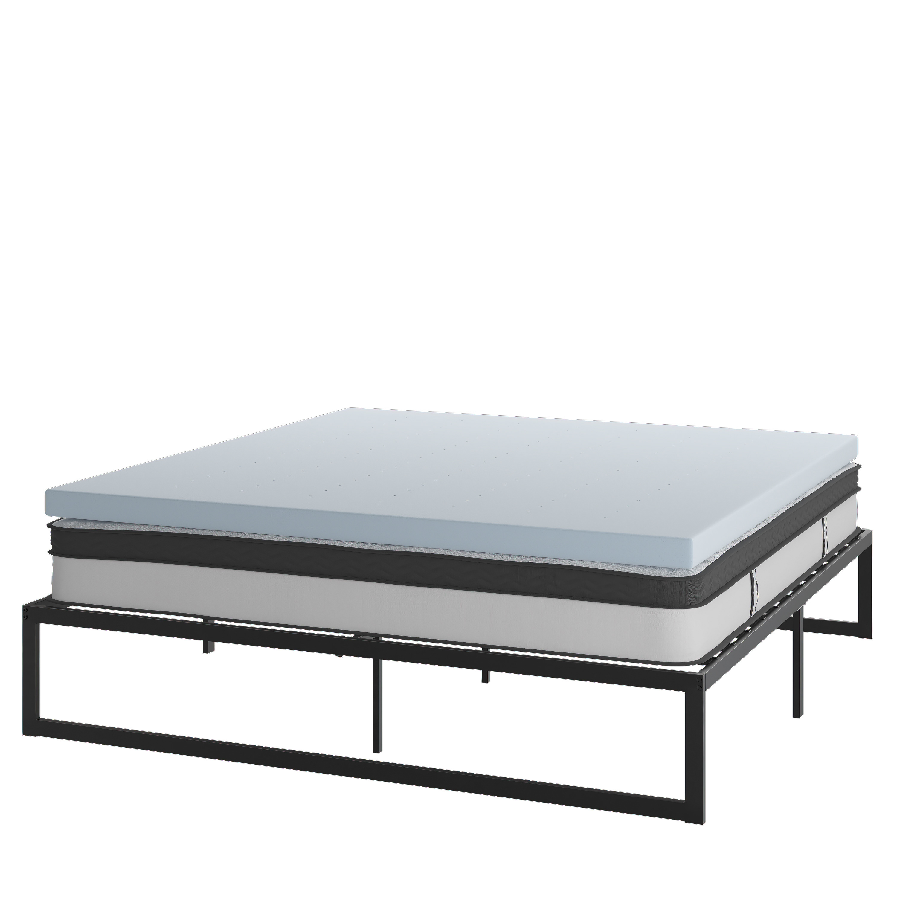 Flash Furniture XU-BD10-10PSM2M35-K-GG 14" Metal Platform Bed Frame with 10" Pocket Spring Mattress and 2" Memory Foam Topper, King