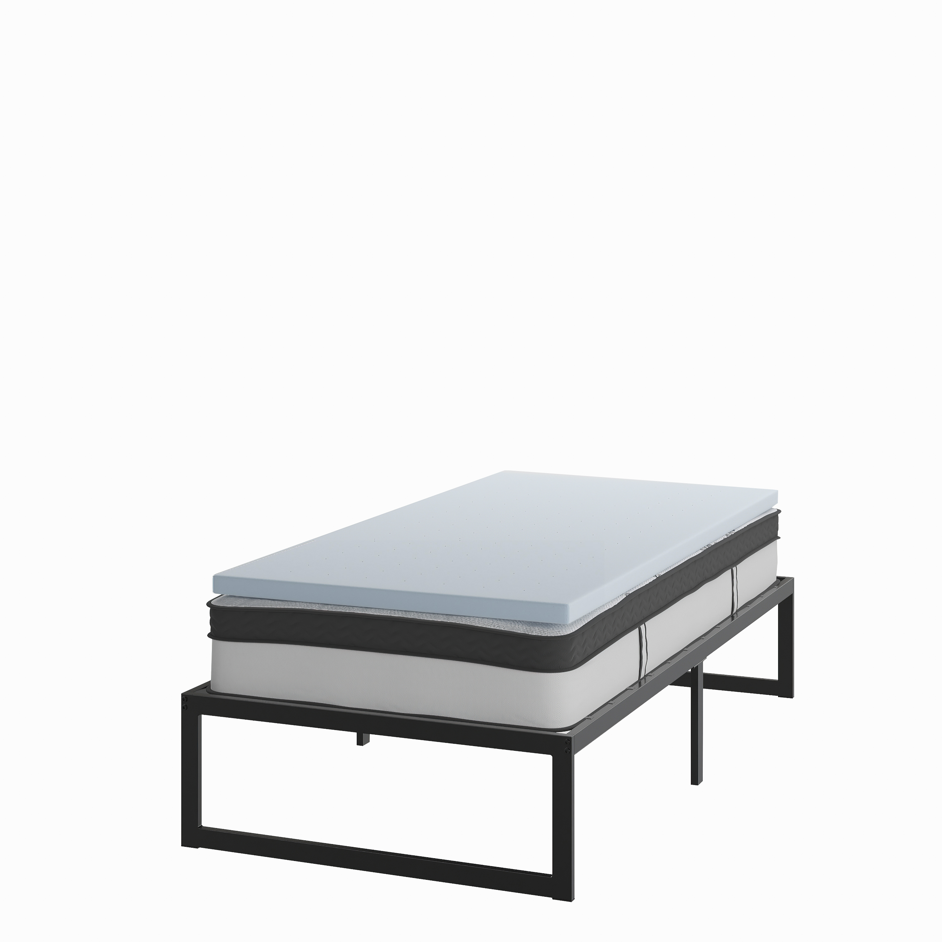 Flash Furniture XU-BD10-10PSM2M35-T-GG 14" Metal Platform Bed Frame with 10" Pocket Spring Mattress and 2" Memory Foam Topper, Twin