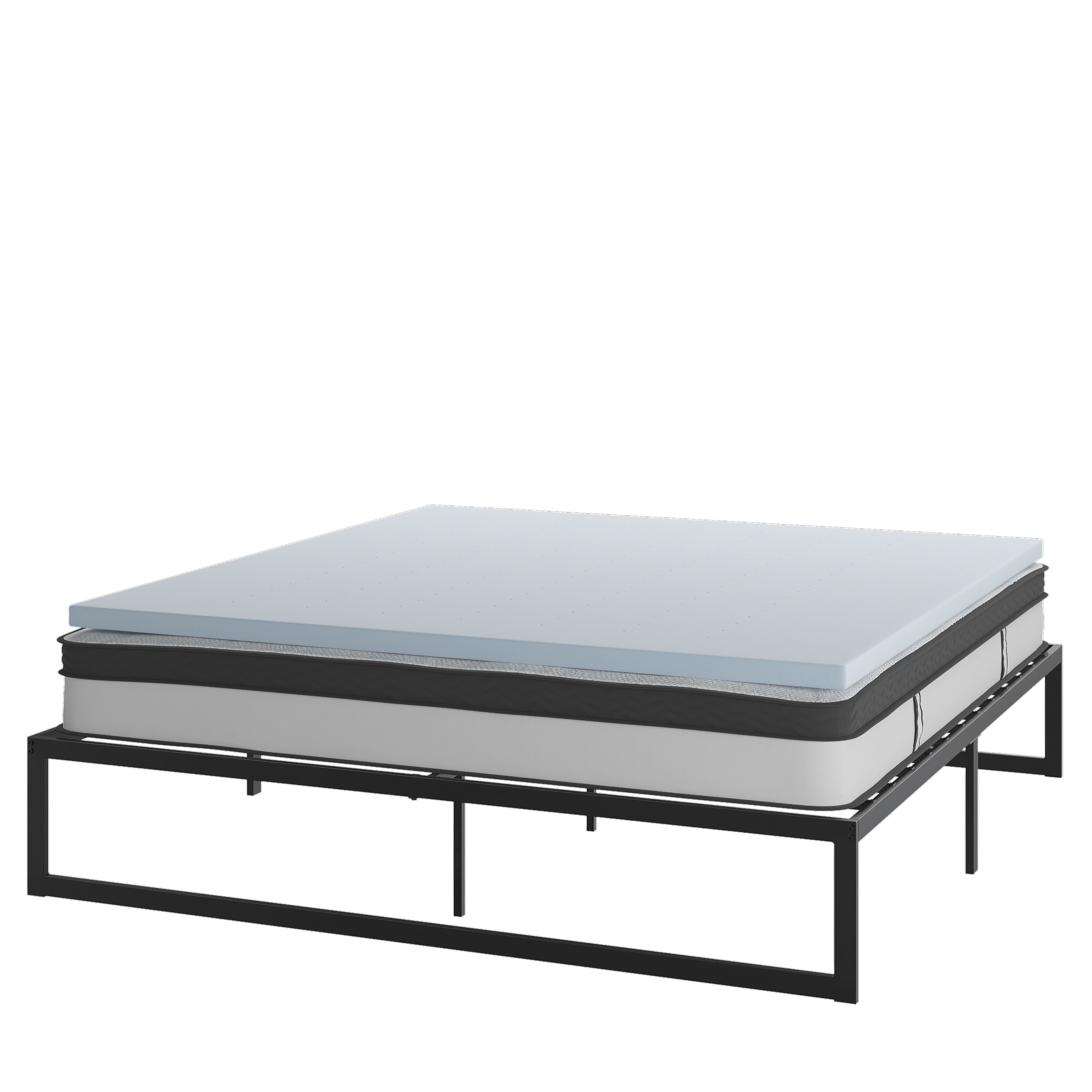 Flash Furniture XU-BD10-10PSM3M35-K-GG 14" Metal Platform Bed Frame with 10" Pocket Spring Mattress and 3" Memory Foam Topper, King