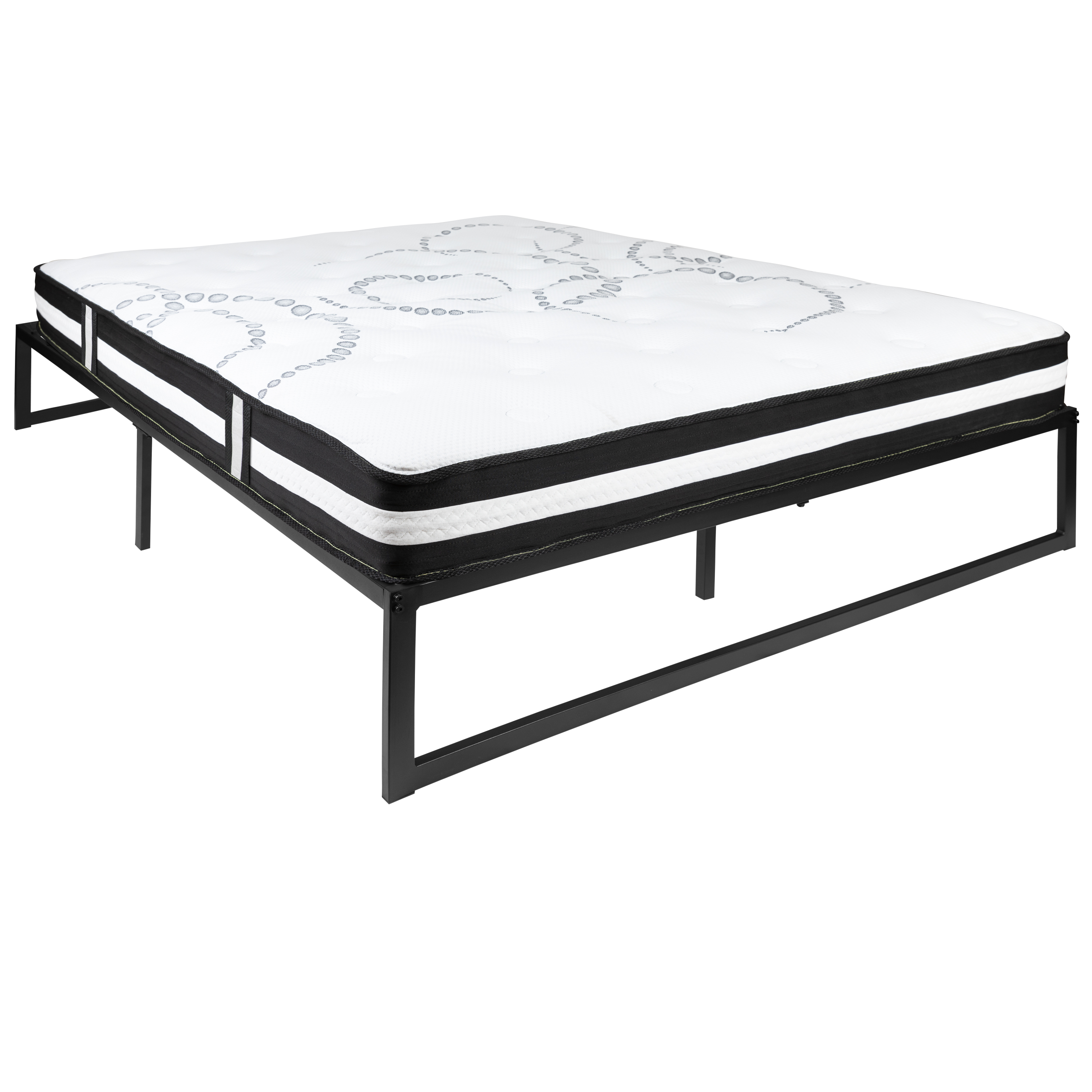 Flash Furniture XU-BD10-12PSM-Q-GG 14" Metal Platform Bed Frame with 12" Pocket Spring Mattress, Queen