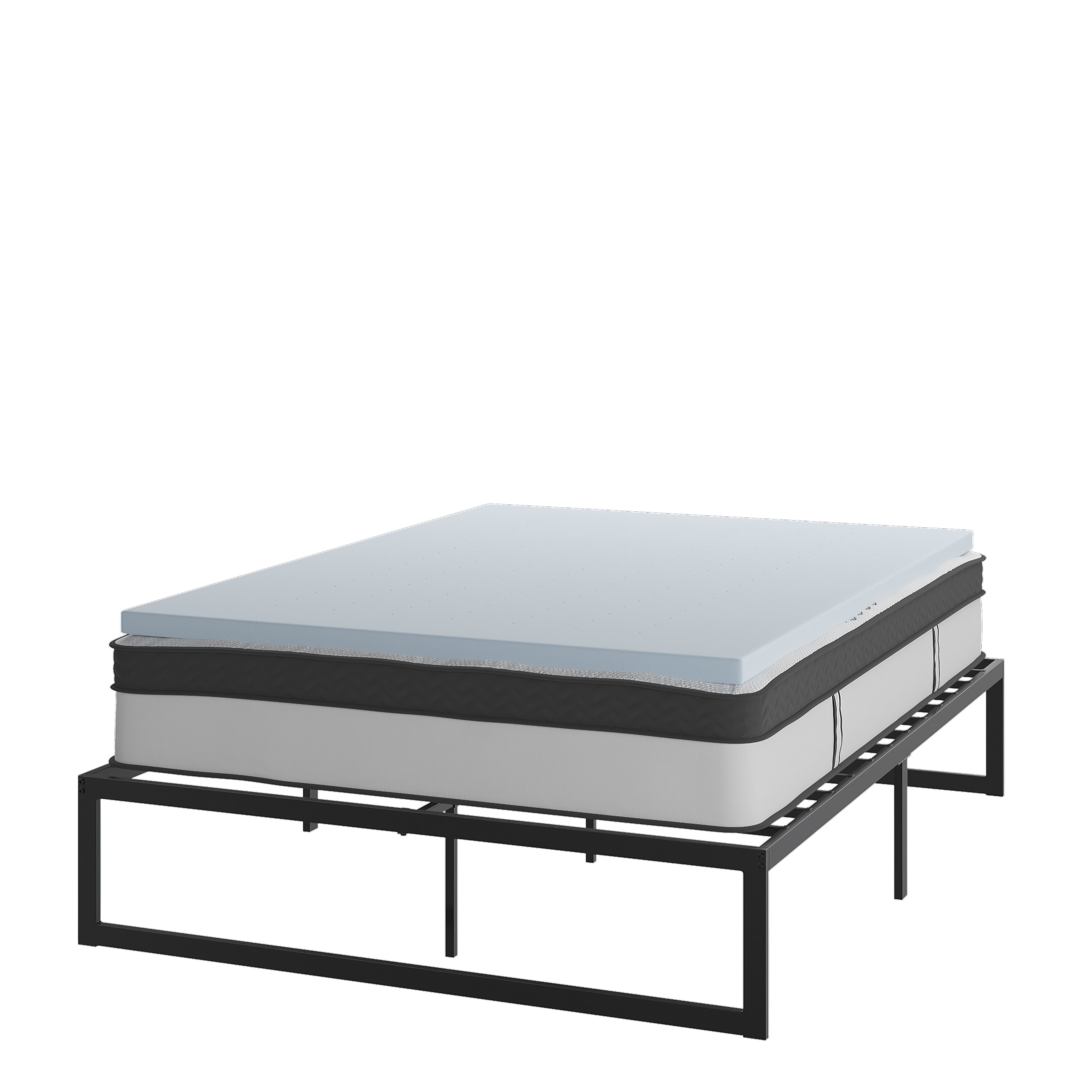 Flash Furniture XU-BD10-12PSM2M35-Q-GG 14" Metal Platform Bed Frame with 12" Pocket Spring Mattress and 2" Memory Foam Topper, Queen