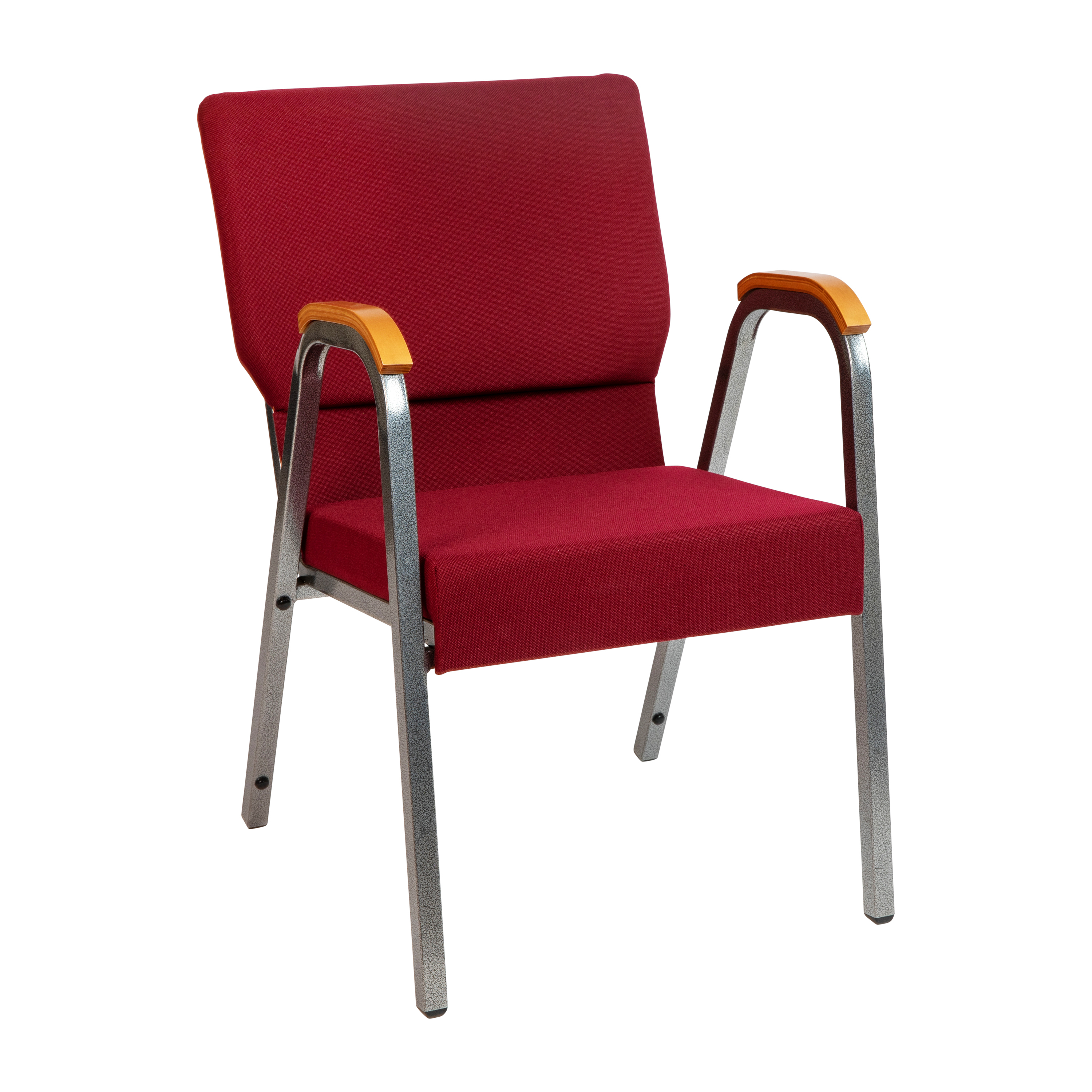 Flash Furniture XU-DG-60156-BUR-GG Hercules 21"W Stacking Wood Accent Arm Church Chair in Burgundy Fabric - Silver Vein Frame