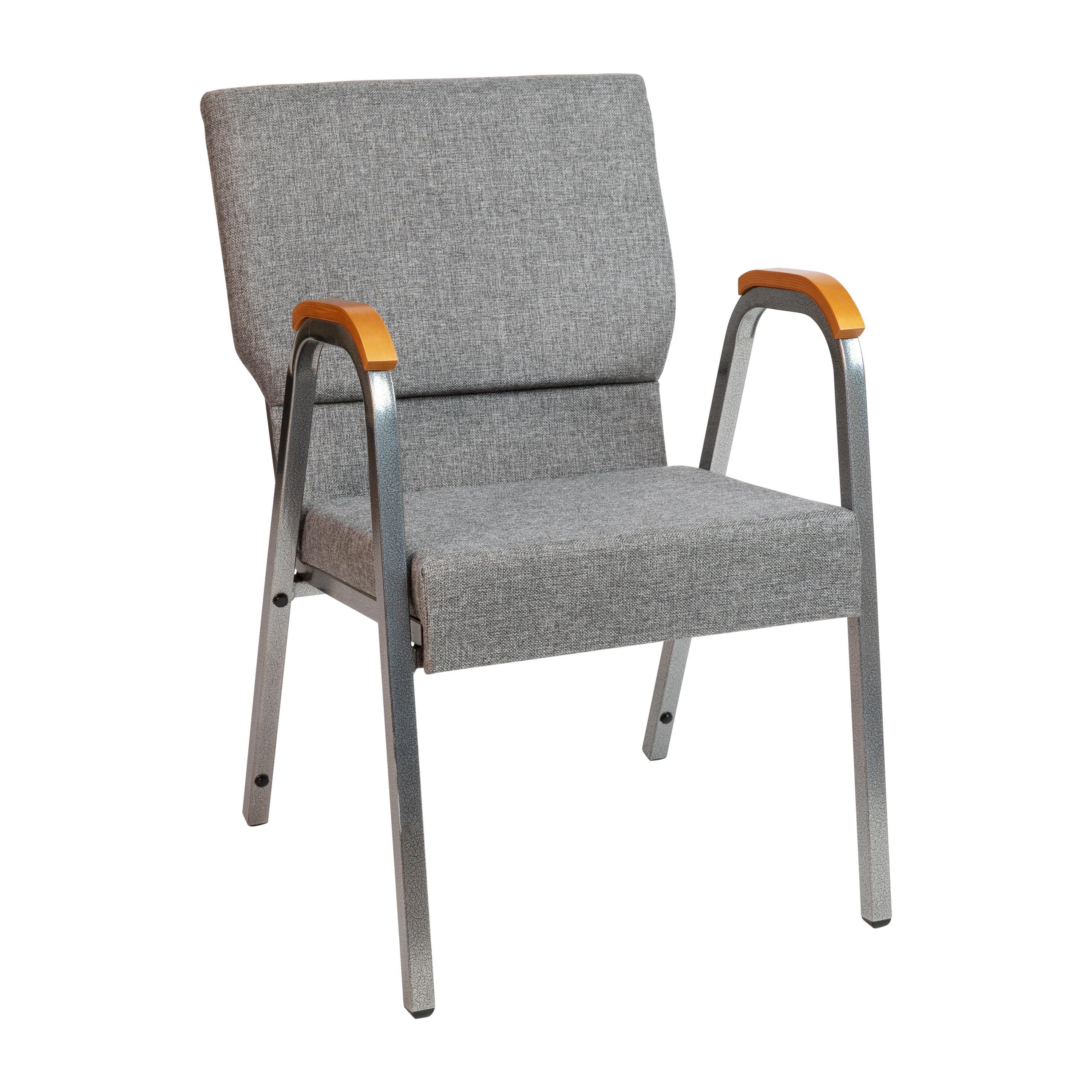 Flash Furniture XU-DG-60156-GY-GG Hercules 21"W Stacking Wood Accent Arm Church Chair in Gray Fabric - Silver Vein Frame