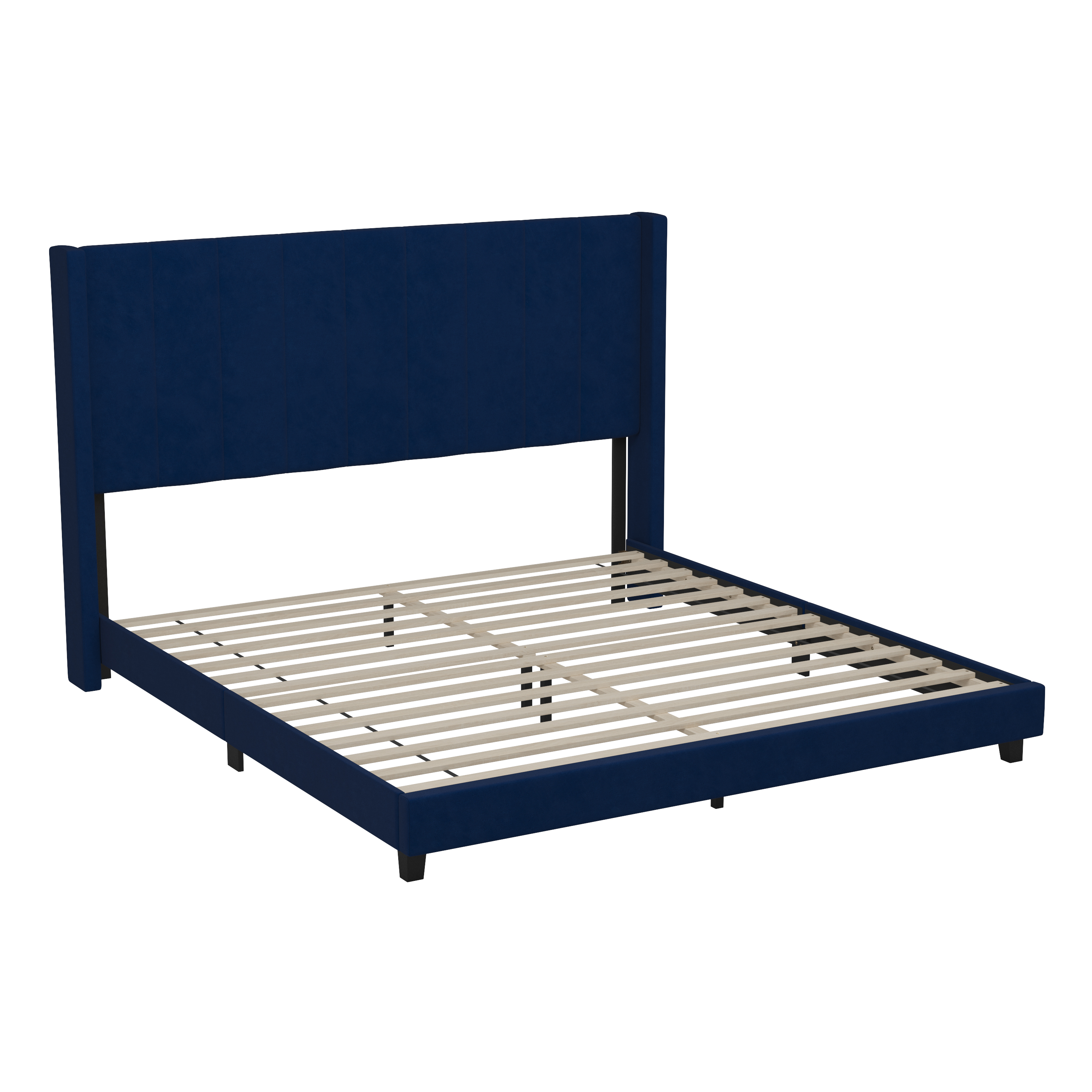 Flash Furniture YK-1079-NAVY-K-GG King Upholstered Platform Bed with Vertical Stitched Wingback Headboard, Navy Velvet