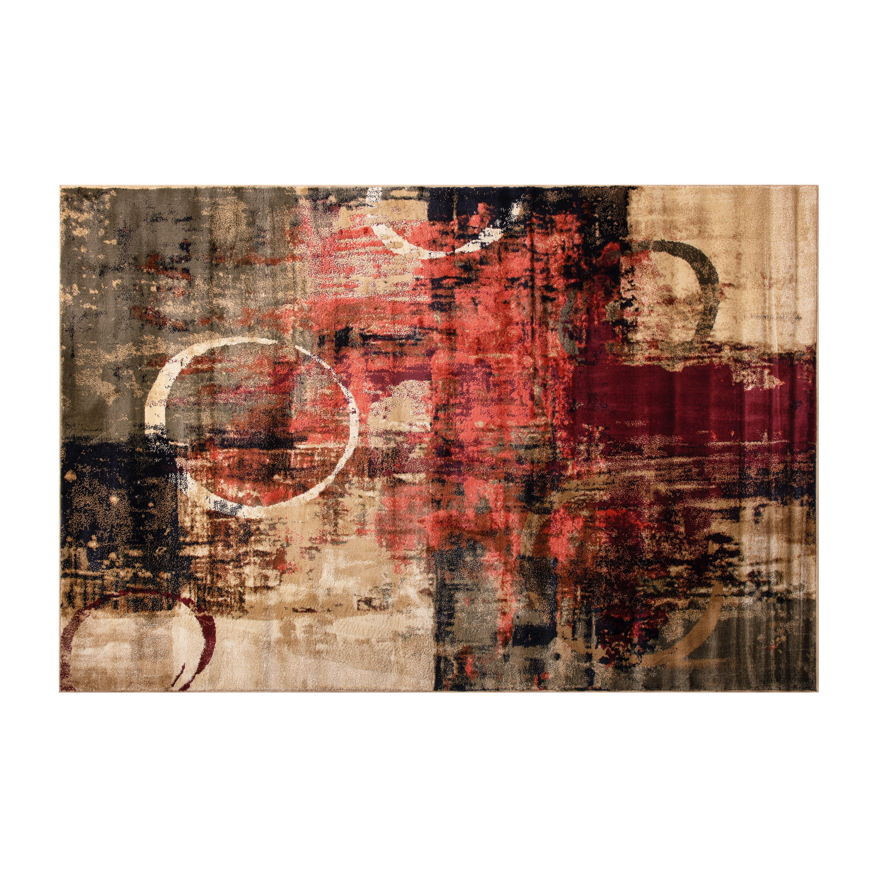 Flash Furniture YK-A811A-D8571-69-GR-GG Modern Abstract 6' x 9' Warm Beige, Green, and Red Olefin Area Rug