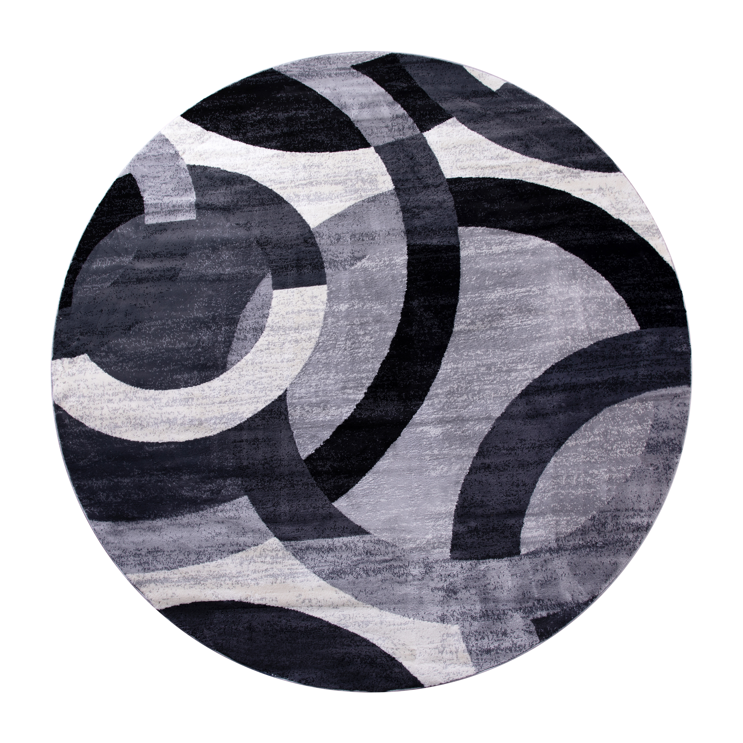 Flash Furniture YK-F968A-D9276I-8R-BK-GG Modern Geometric 8' x 8' Black and Gray Round Olefin Area Rug