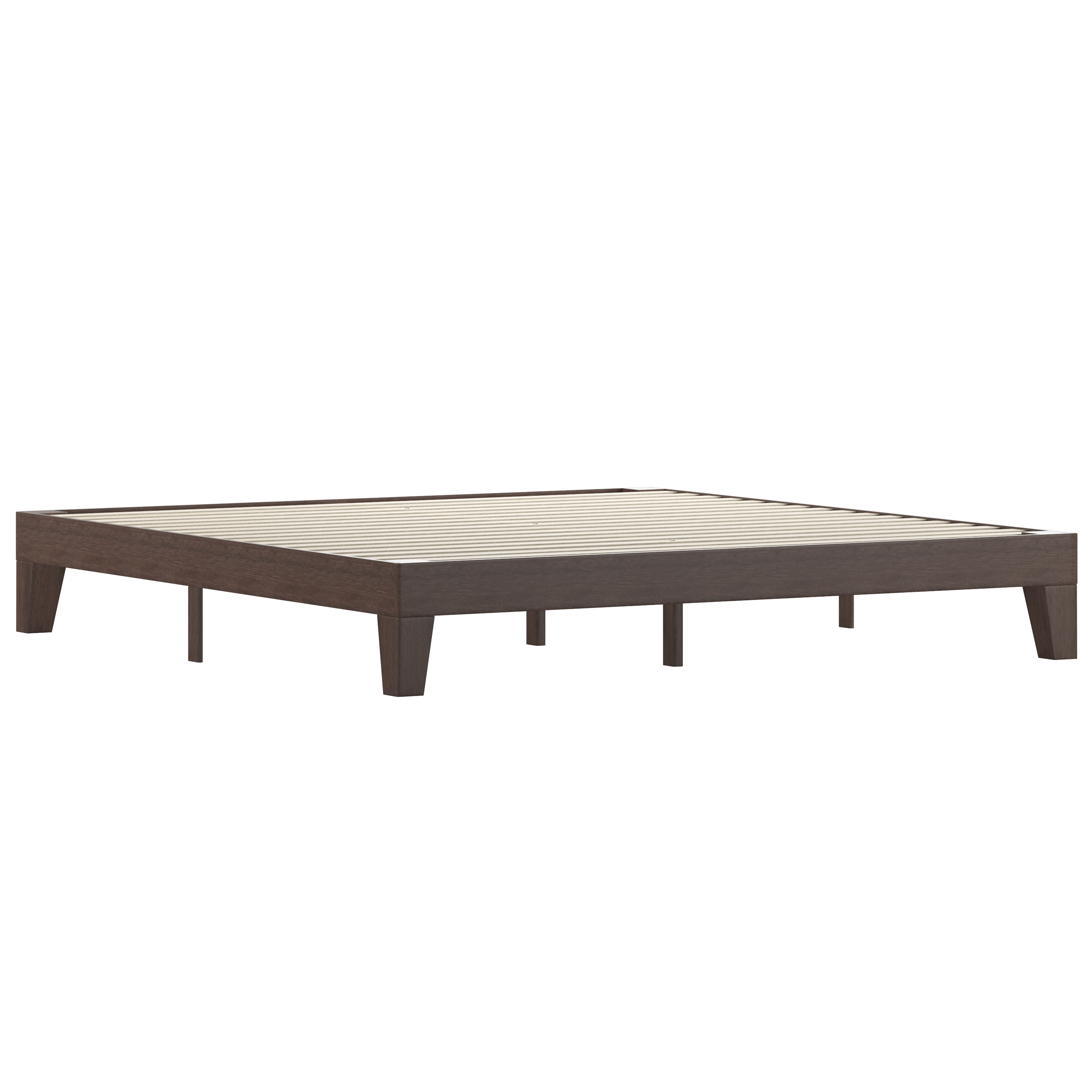 Flash Furniture YKC-1090-K-WAL-GG Walnut Finish Wood King Platform Bed with Wooden Support Slats