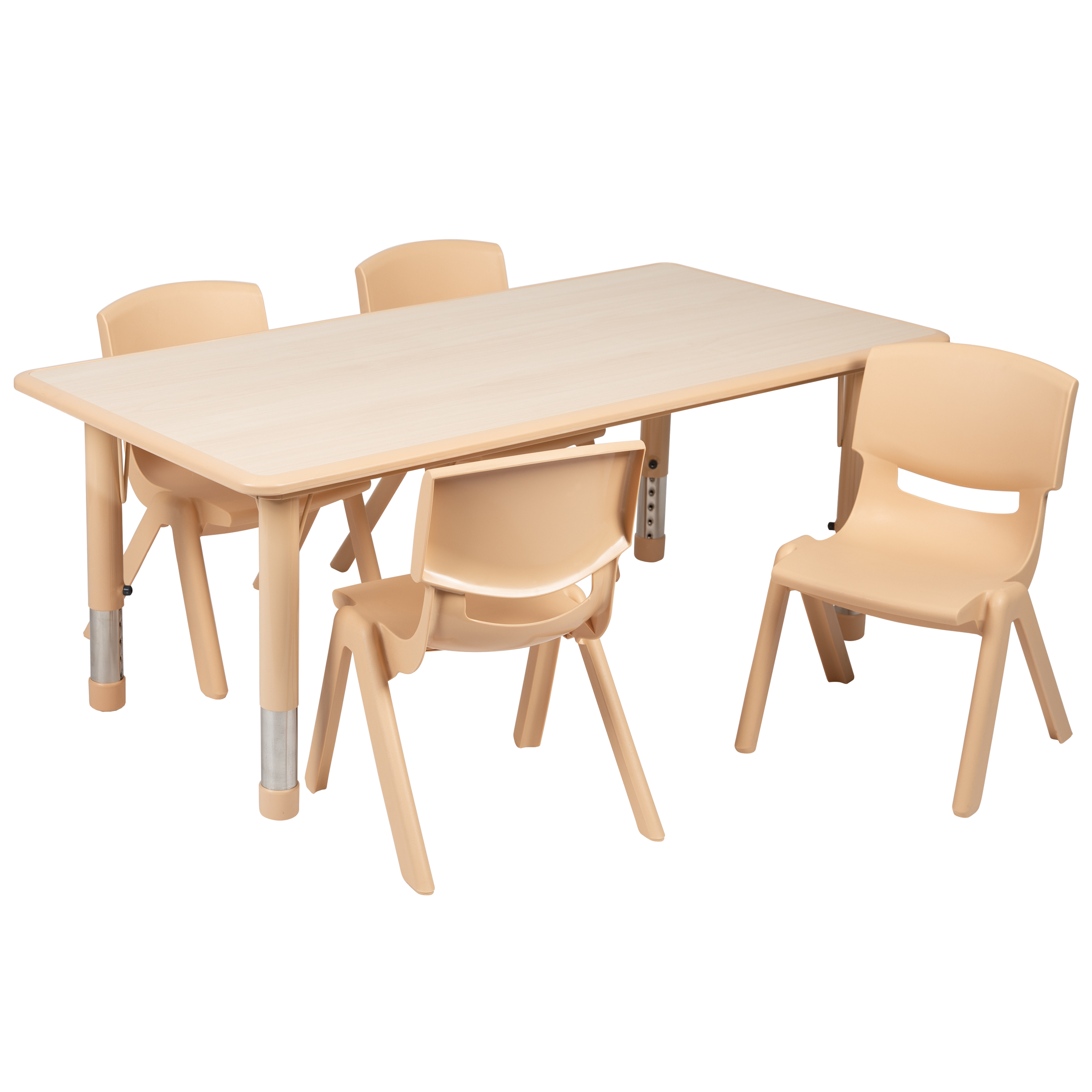 Flash Furniture YU-YCY-060-0034-RECT-TBL-NAT-GG 23.625"W x 47.25"L Rectangle Natural Plastic Height Adjustable Activity Table with 4 Chairs