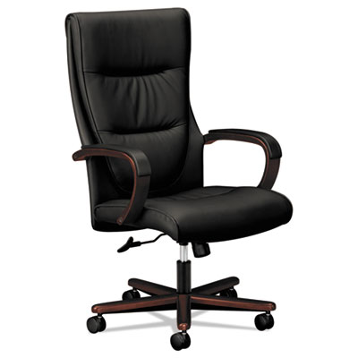 HON VL844 High-Back Black Leather Executive Office Chair with Mahogany ...