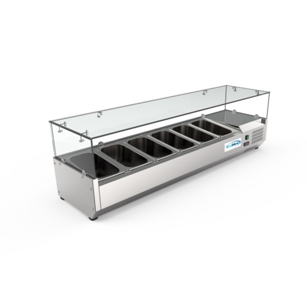 Koolmore 71 in. Eight Pan Refrigerated Countertop Condiment Prep Station, SCDC-8P-SG, Stainless Steel