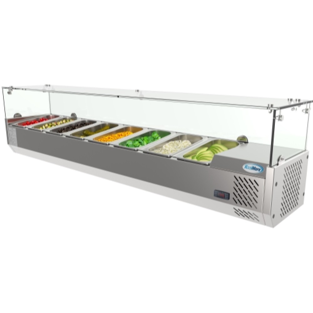 Koolmore 71 in. Eight Pan Refrigerated Countertop Condiment Prep Station, SCDC-8P-SG, Stainless Steel