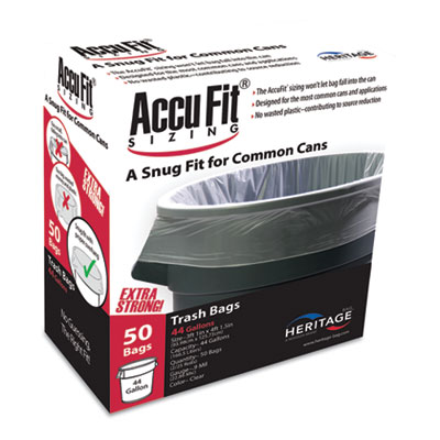AccuFit Low Density Can Liners, 44 gal, 0.9 mil, 37 x 50, Clear, 100/Carton
