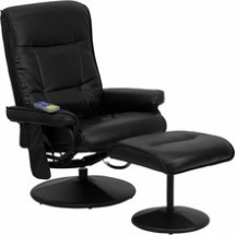 Flash Furniture BT-7320-MASS-BK-GG Massaging Black Leather Recliner and Ottoman with Leather Wrapped Base