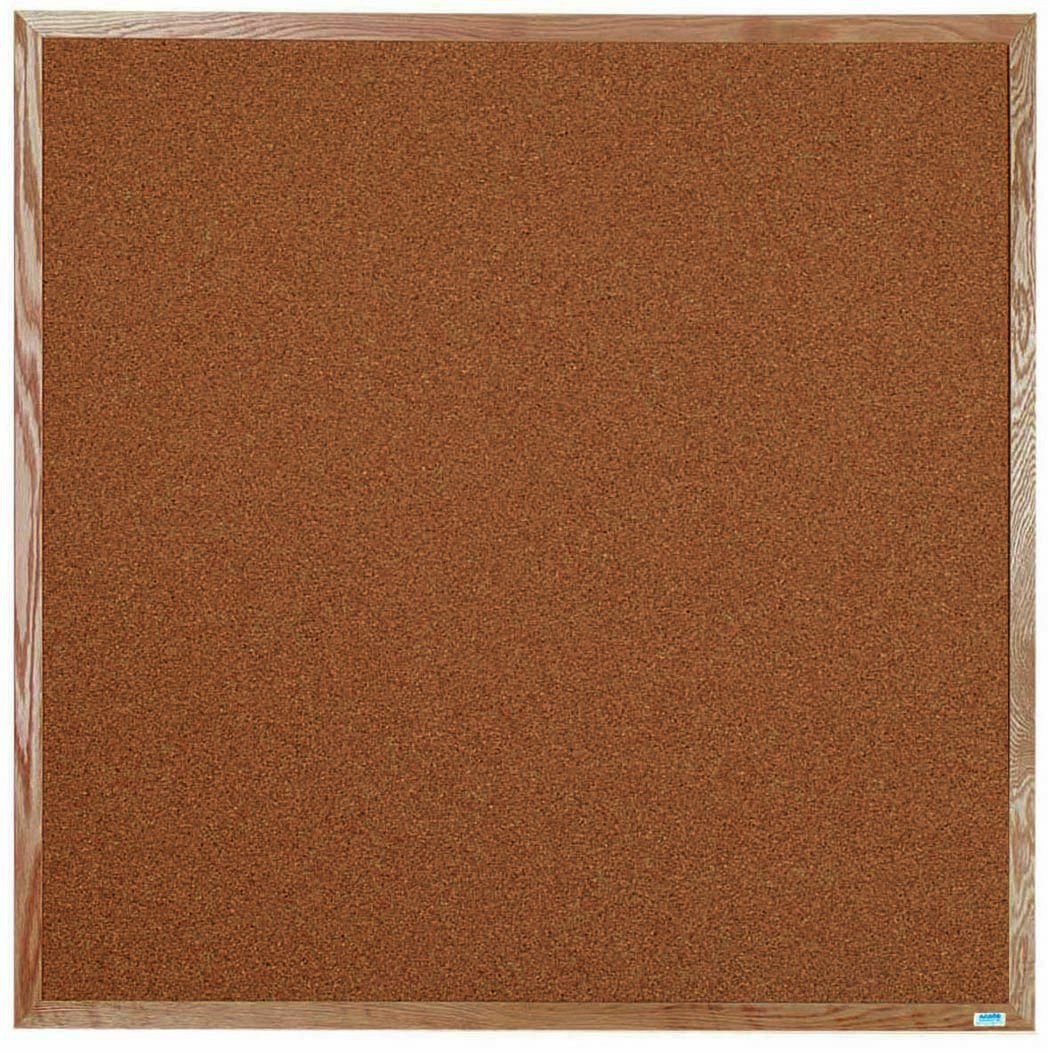 Aarco Products OB4848 Natural Pebble Grain Cork Bulletin Board with Red Oak Frame 48"W x 48"H