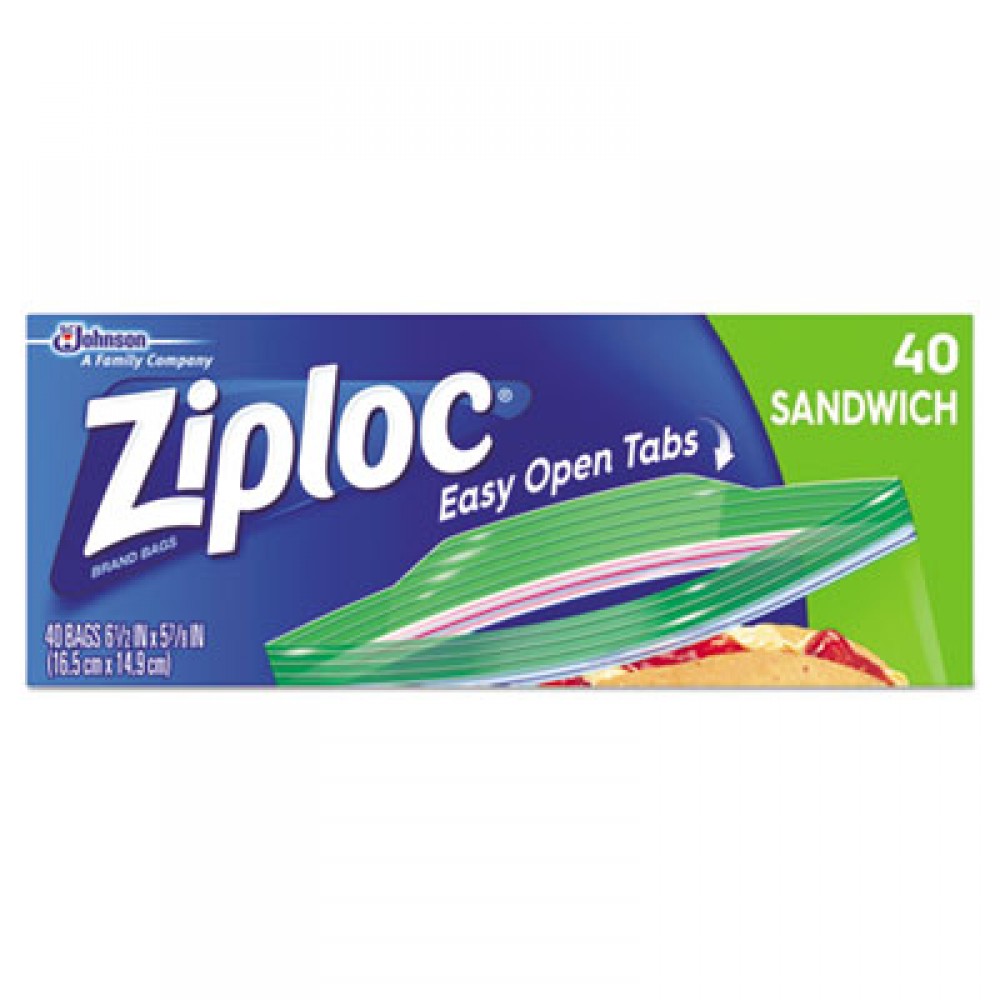 Ziploc Resealable Sandwich Bags, 1.2 Mil, 6.5 X 5.88, Clear, 40 Bags/Box,  12 Boxes/Carton