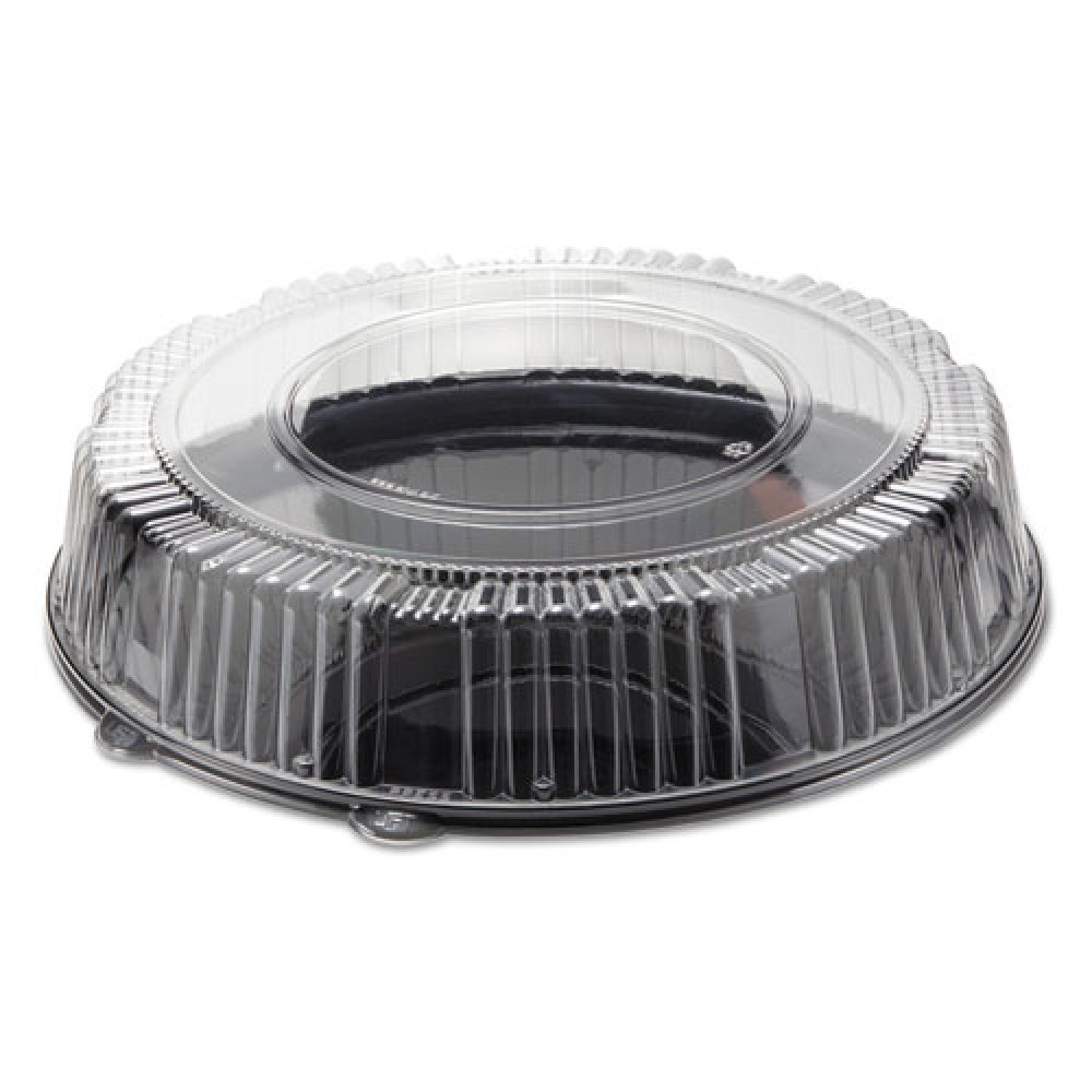 Visions 16 Clear PET Plastic Round Catering Tray Low Dome Lid - 25/Case