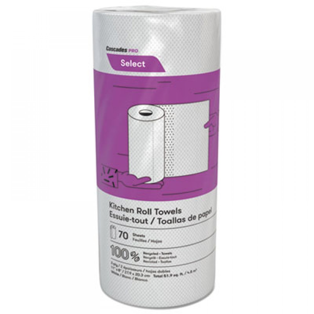 Cascades Select Perforated Roll Towels, 2-Ply, 8 x 11, White, 70/Roll, 30 Rolls/Carton