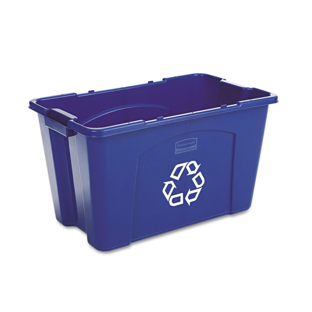 Winco PTCS-23L, 23 Gallon Blue Recycle Tall Square Plastic Trash Can