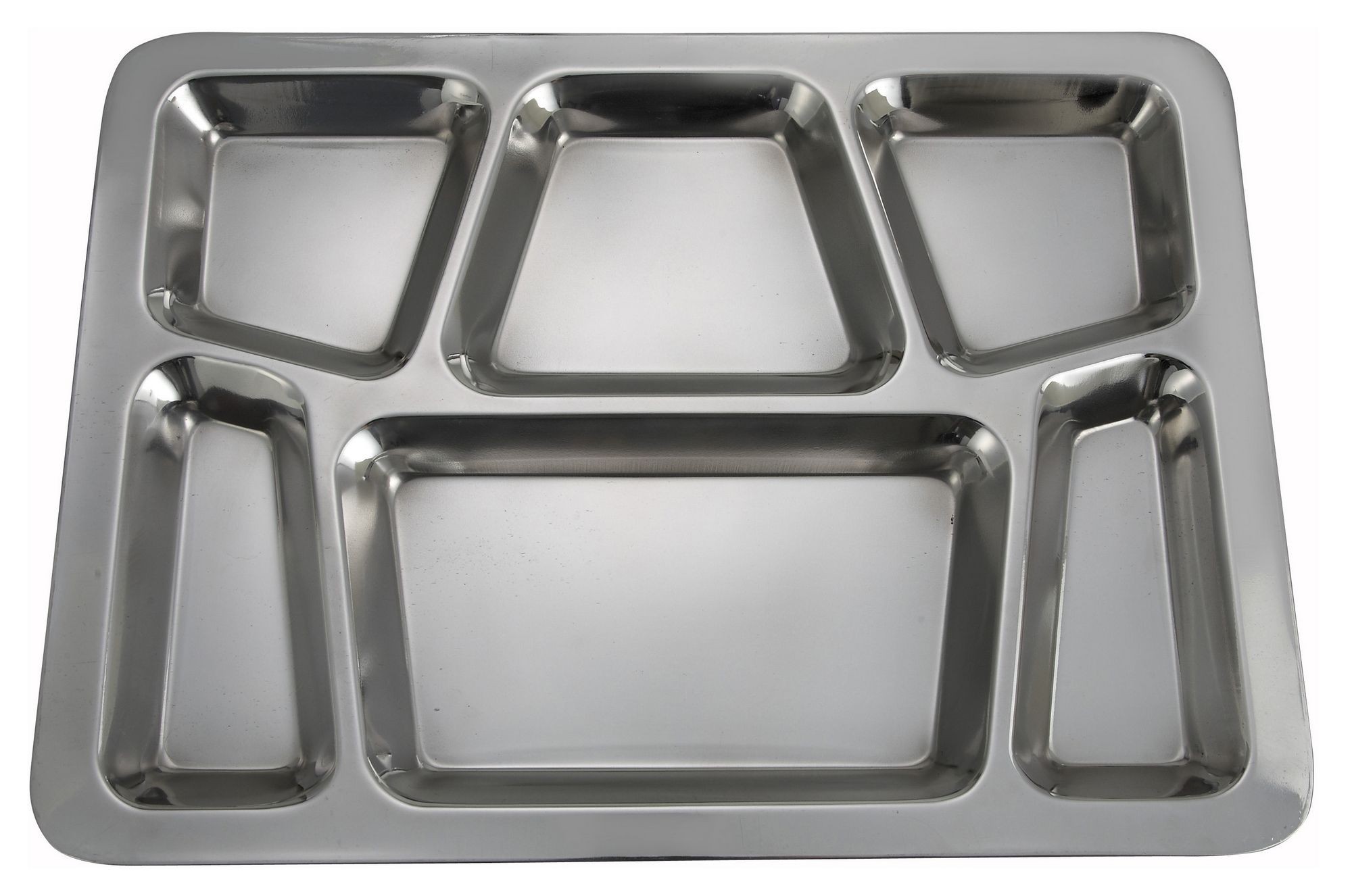 Winco SMT-2 Stainless Steel 6-Compartment Mess Tray, Style B