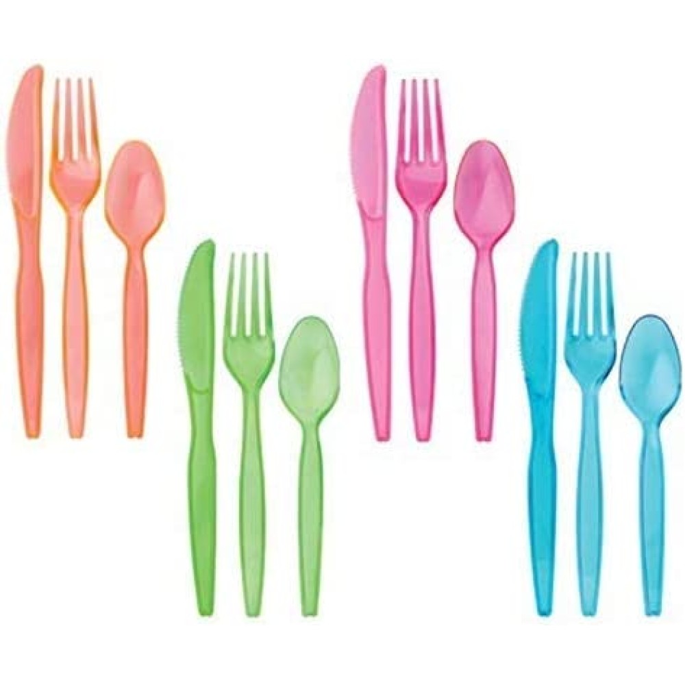 TigerChef Neon Plastic Party Cutlery Sets, Forks, Knives, Spoons