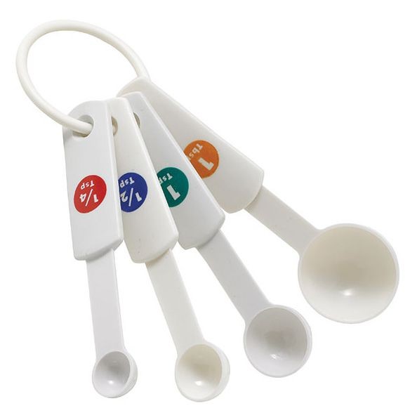 White Plastic Measuring Spoons With Capacity Marking, 1/4, 1/2, 1 Tsp & 1  Tbsp. - LionsDeal