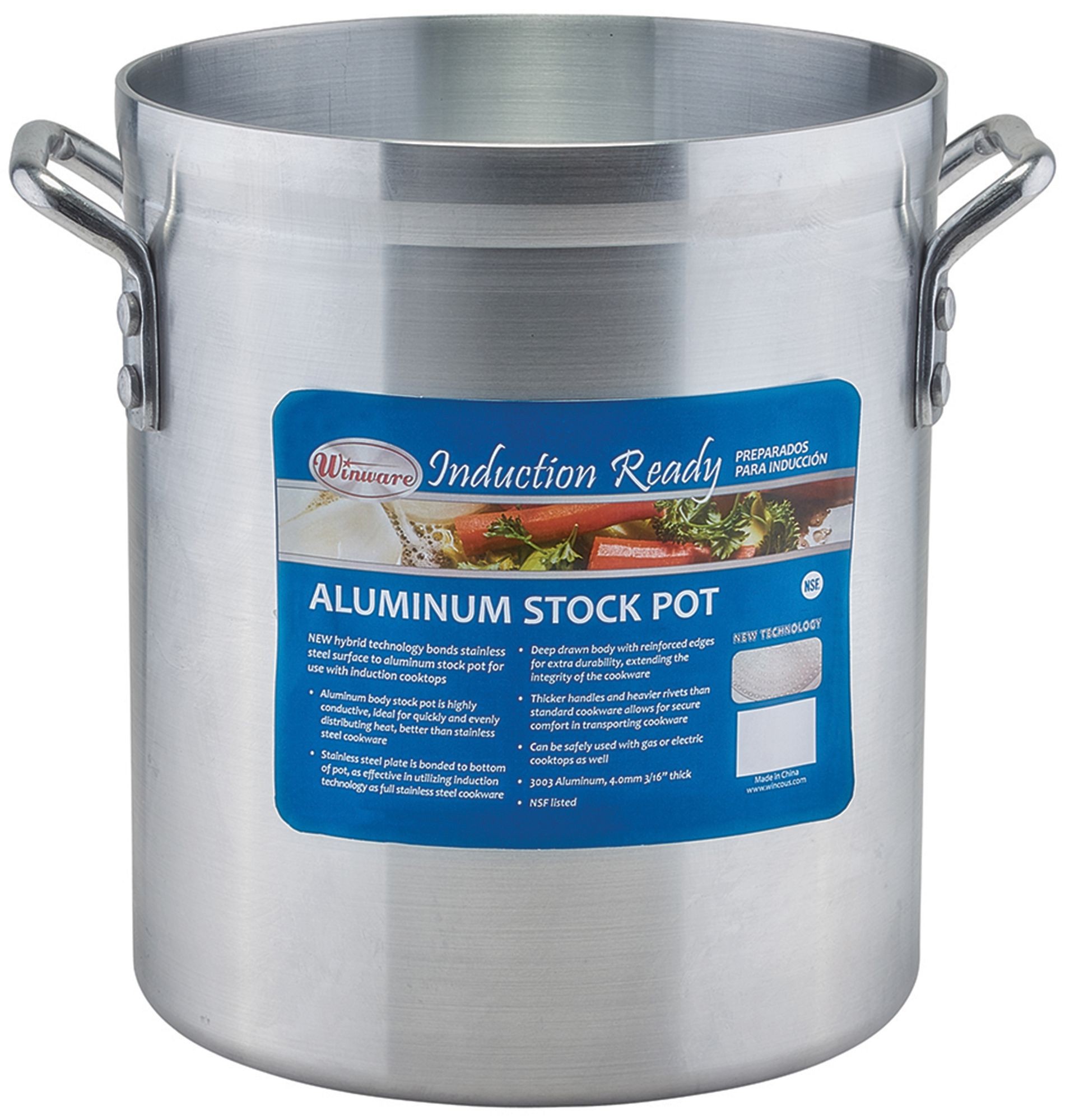 Winco AXSI-12 12 Qt. Induction Ready Aluminum Stock Pot with