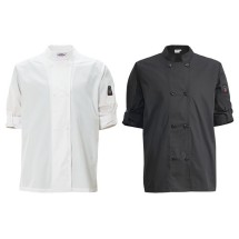 Winco UNF-12KXL Black Chef Jacket with Roll-Tab Sleeves, XL
