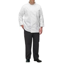 Winco UNF-5WL White Poly-Cotton Blend Double Breasted Chef Jacket with Pocket, Large