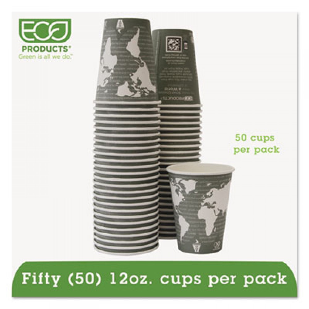 Bare by Solo Eco-Forward PLA Paper Hot Cups, 12 oz, Leaf Design